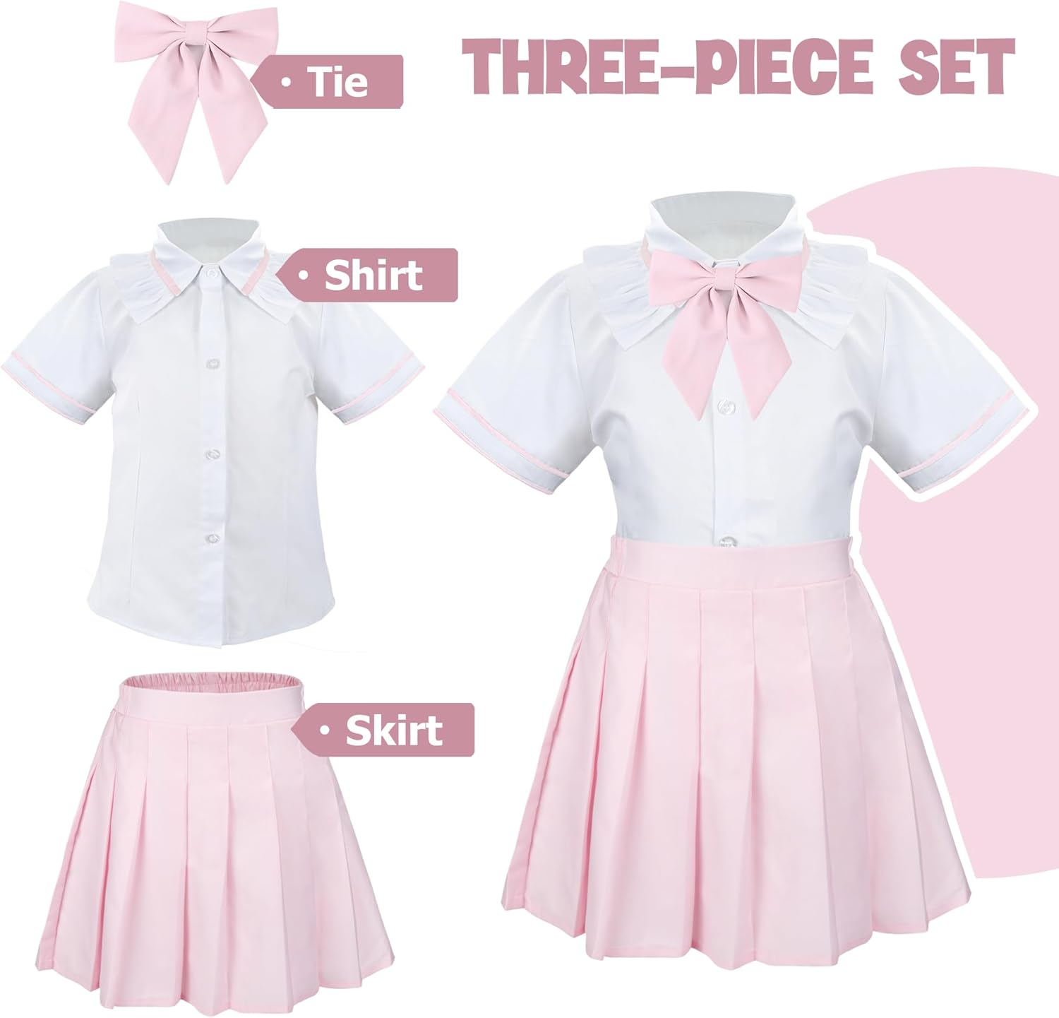 Girls' School Uniform Skirt Set,Girls Bow Tie Shirt Top with Pleated Mini Skirt Suit Costume Cute Student Outfit Set - Image 3