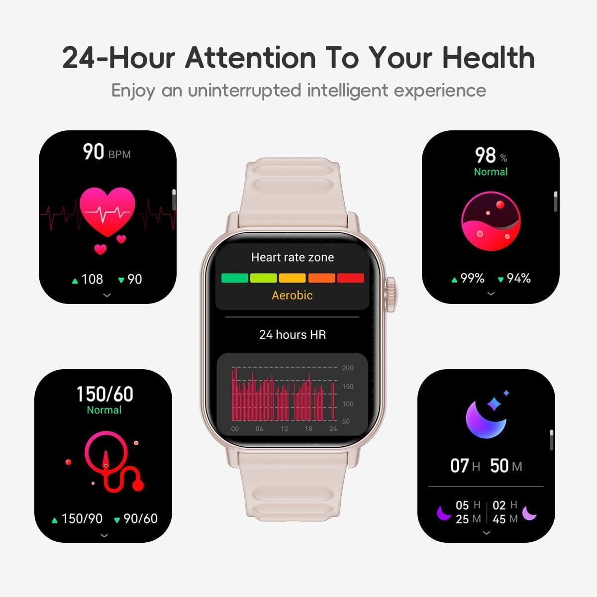 Smart Watch Sports Pedometer, Fitness Tracker Bluetooth Call Heart Rate Blood Oxygen Sleep Monitor, 100 Sports Modes Waterproof for iOS Android Men's Women's Smart Watch (Pink) - Image 8