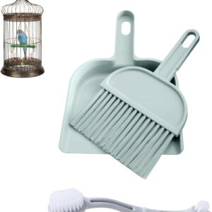 Birdcage Cleaner Set, Mini Dustpan and Brush Set, Animal Droppings Cleaning Tool for Guinea Pigs, Hamsters, Chinchillas, Rabbits, Reptiles, Hedgehogs and Other Small Animals(Gray, Blue)