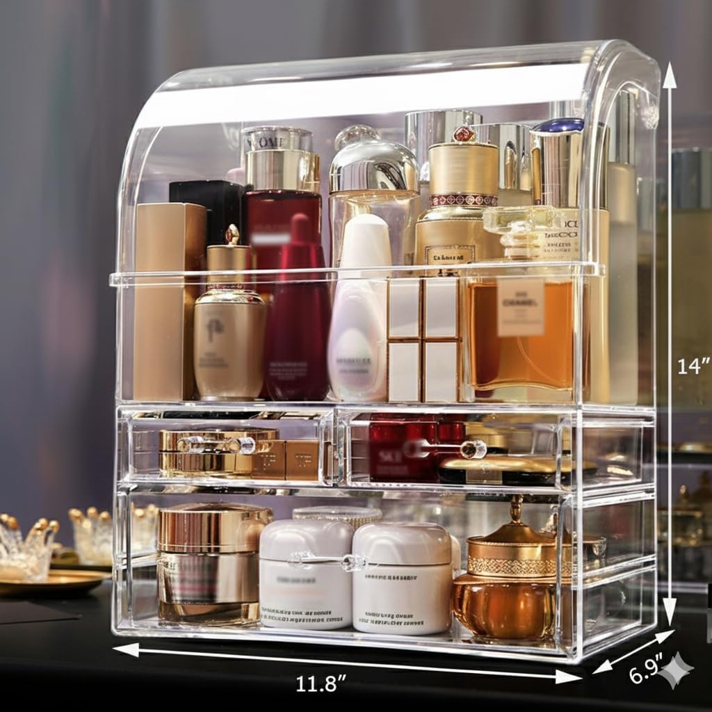 MOOCHI Clear Professional Large Cosmetic Makeup Organizer Bathroom Storage Display Case with Drawers - Image 2