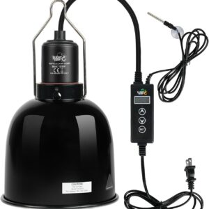 LUCKY HERP Reptile Light Fixture with Dimming Thermostat & Timer, Aluminum 5.5inch Deep Dome Reptile Lamp Fixture, Heat Lamp Fixture for Reptile Bulb Basking Heat Bulb, Max 100W