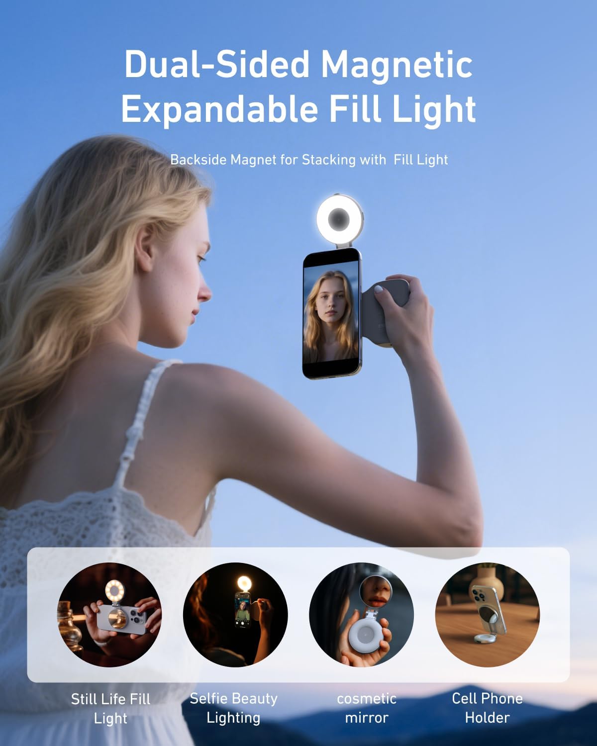 TELESIN Fun Shot Magnetic Phone Camera Grip + C03 Magnetic Selfie Light (Silver) Bundle Kit Compatible with iPhone Magsafe & Android, Creator Kit for Selfies/Photography/TikTok/Zoom Calls/Video - Image 2