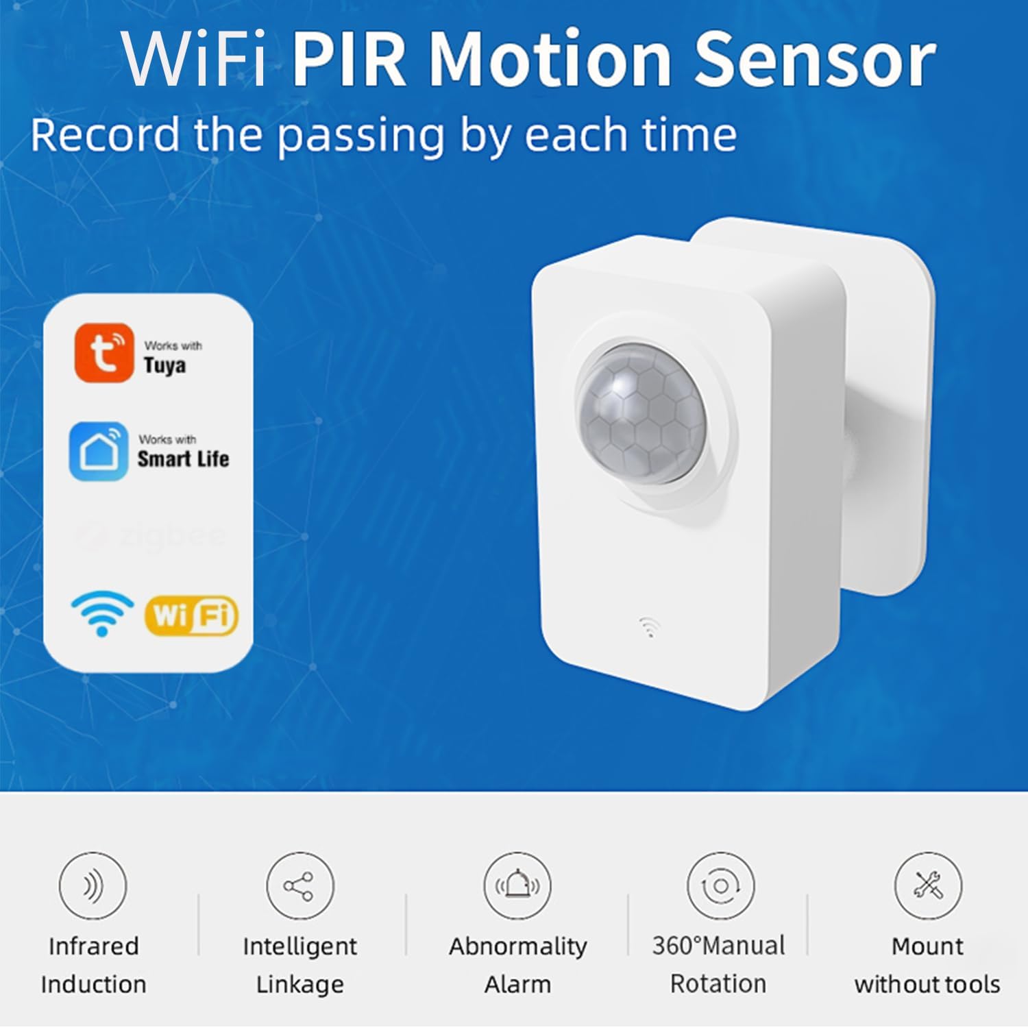 WiFi Smart Motion Sensor: Indoor PIR Motion Detector, Free App Alert, Tuya App Remote Monitor, USB & Battery Dual Power Supply, Infrared Wireless Alarm System for Home Security & Home Automation - Image 7