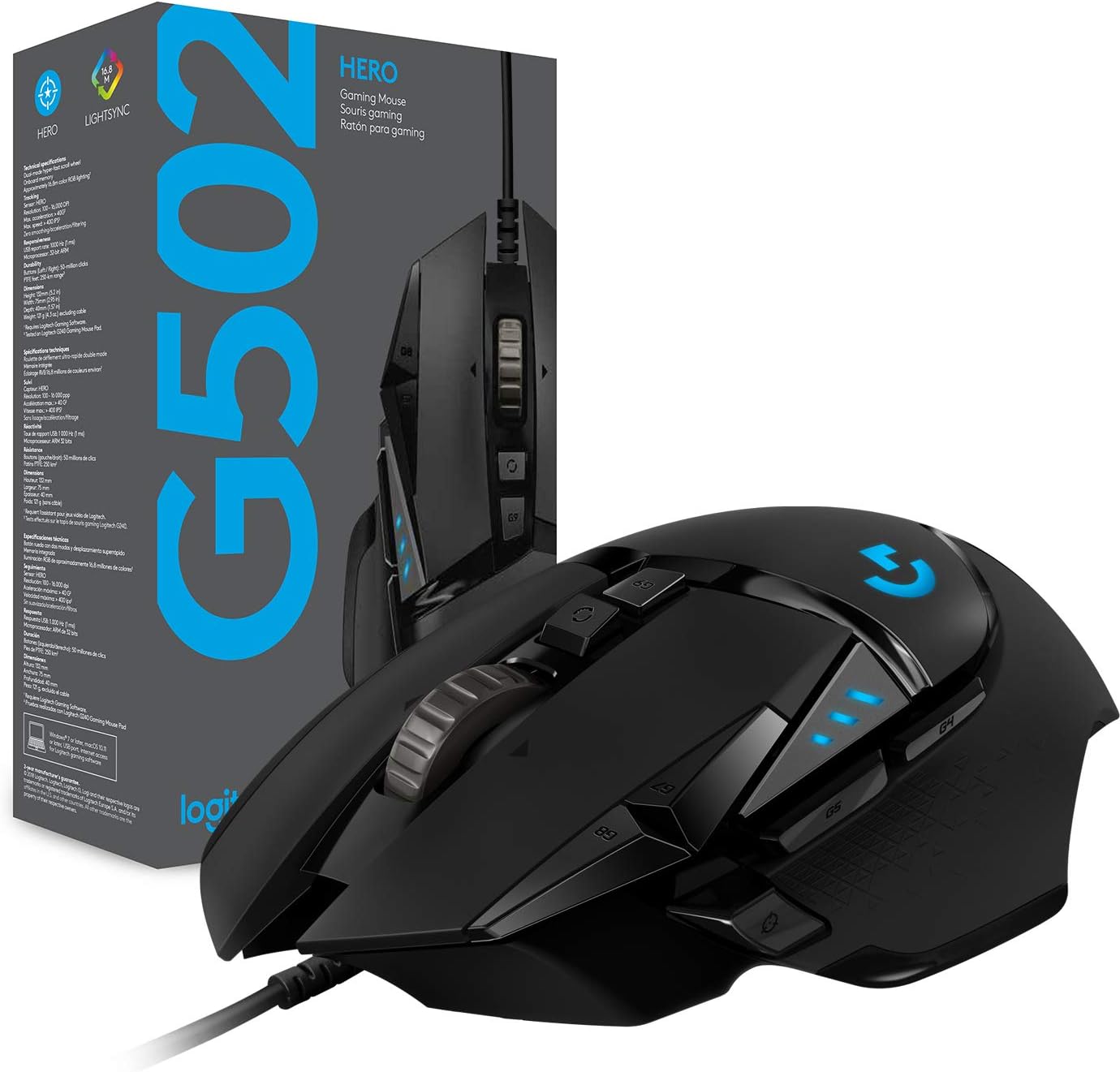 Logitech G502 Hero High Performance Wired Gaming Mouse, Hero 25K Sensor, 25,600 DPI, RGB, Adjustable Weights, 11 Programmable Buttons, On-Board Memory, PC/Mac - Black - Image 9