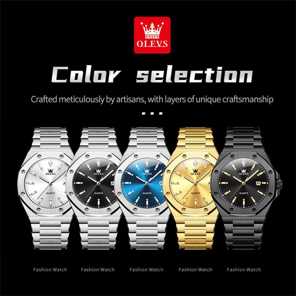 OLEVS Watch for Men Business Diamond Easy Read Men's Wristwatches Analog Luxury Date Stainless Steel Waterproof Luminous Dress Mens Watches - Image 5