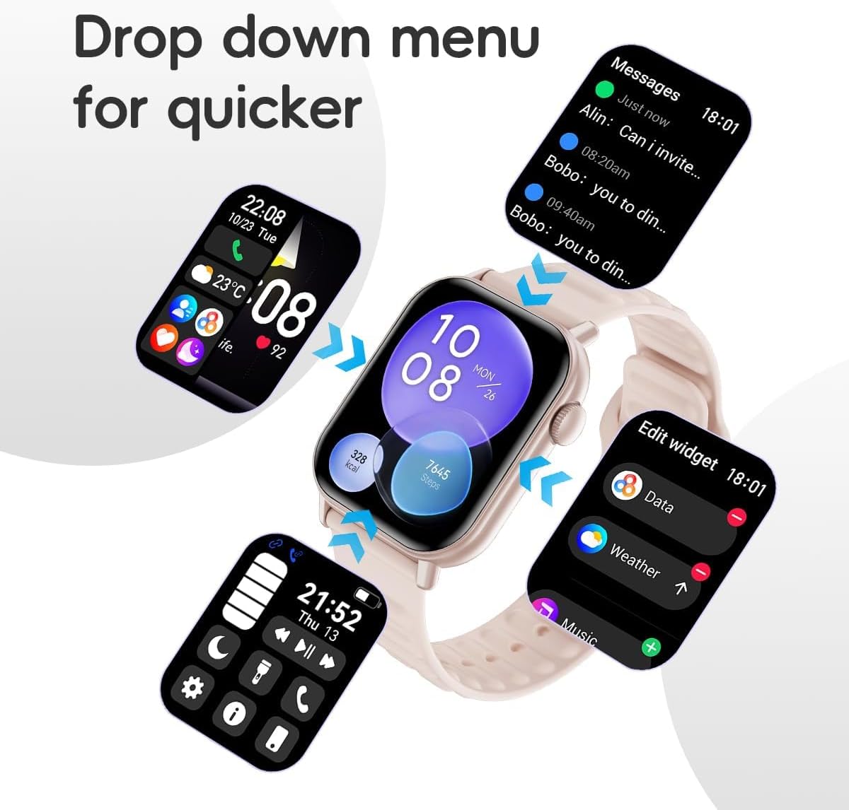 Smart Watch Sports Pedometer, Fitness Tracker Bluetooth Call Heart Rate Blood Oxygen Sleep Monitor, 100 Sports Modes Waterproof for iOS Android Men's Women's Smart Watch (Pink) - Image 4