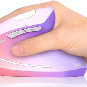 Lekvey Ergonomic Mouse, Vertical Wireless Mouse Rechargeable 2.4 GHz Optical Carpal Tunnel Mouse : 800/1200/1600 DPI, 6 Buttons, for Laptop, PC, Mac, Computer, Desktop, Notebook etc, Pink to Purple