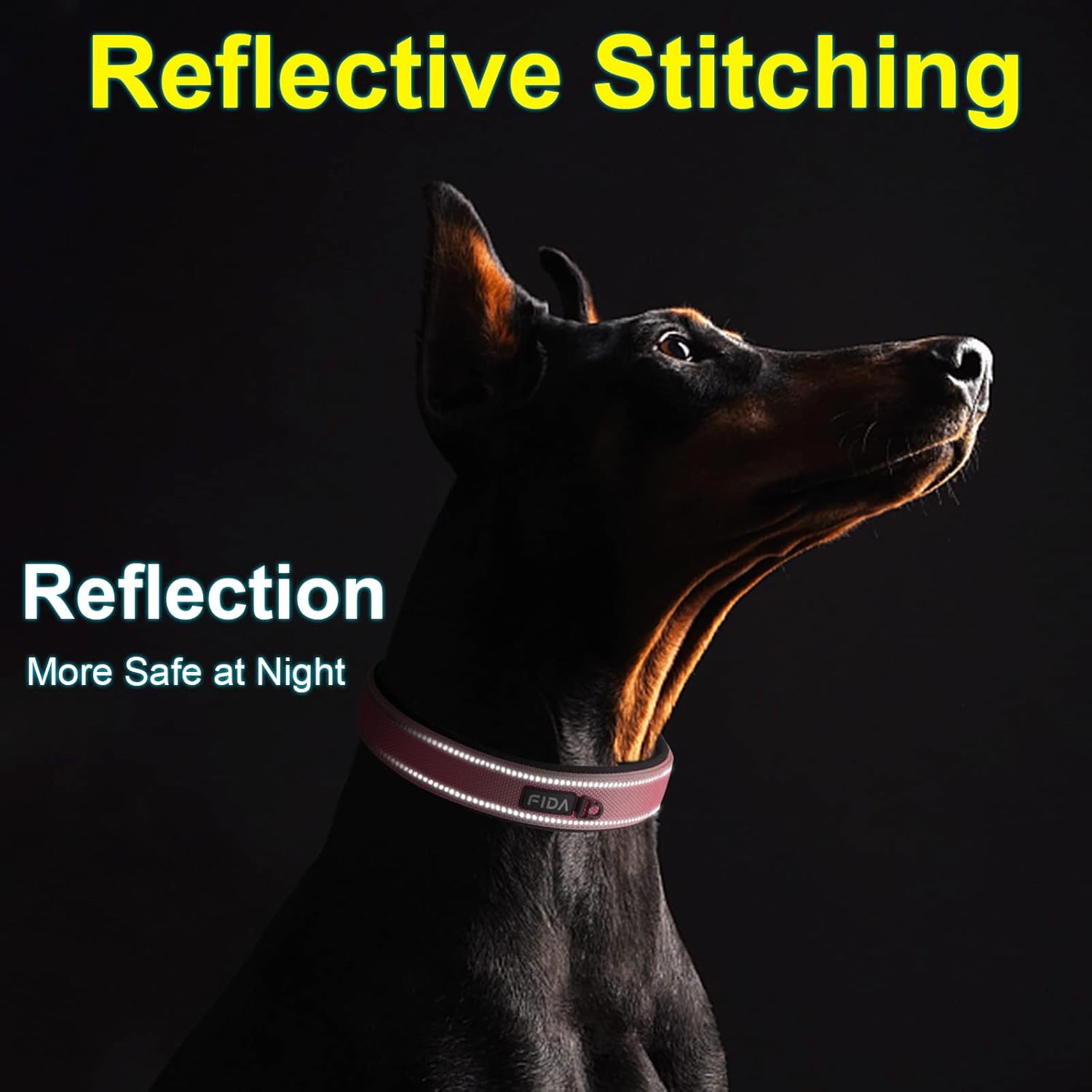 Fida Heavy Duty Dog Collar, Ultra Comfortable Soft Neoprene Padded, Adjustable Reflective Nylon Pet Collar with Durable Metal Belt Buckle for Medium Breeds (M, Pink) - Image 5