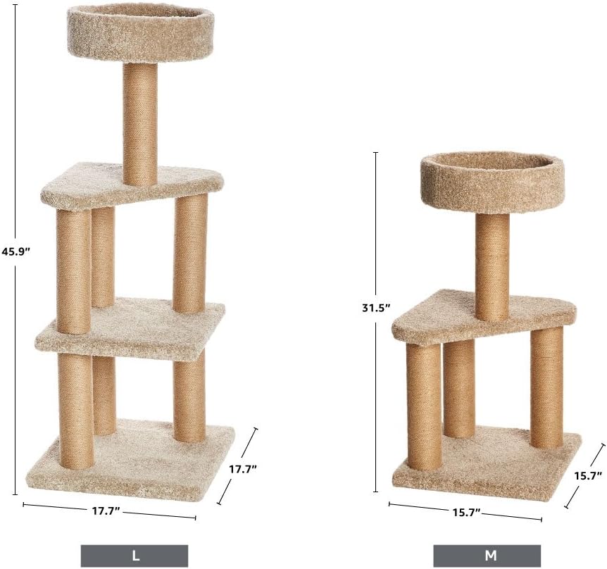 Amazon Basics Cat Tree Tower - Multi-Level Climbing Activity Center for Indoor Cats & Kittens with Scratching Posts, Platform, Jute Rope, Large (45.9"H), Beige - Image 7