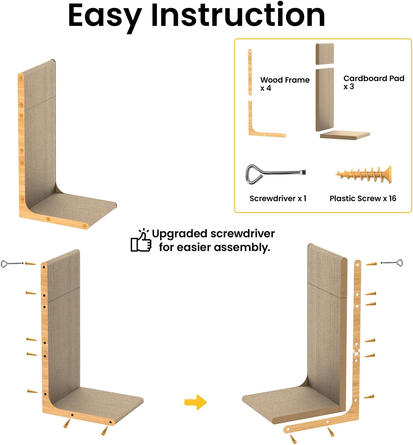 Conlun Cardboard Cat Scratcher, 23" L-Shaped Scratch Pad, Vertical Wall-Leaning Scratching Board to Protect Furniture for Indoor Cats,Wood Grain Large - Image 5