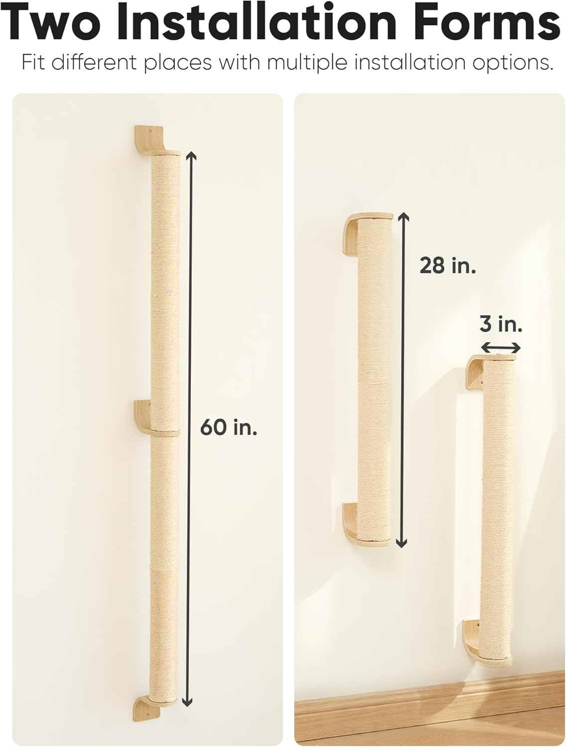 FUKUMARU Cat Wall Scratcher, 60" Tall Wall Mounted Kitten Scratching Post, Sturdy Sisal Climbing Tree for Indoor Large Cats - Image 4