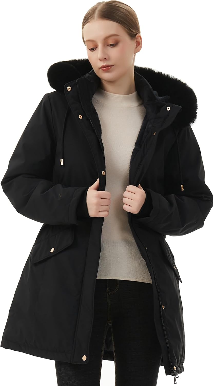 MOERDENG Women's Long Winter Down Coat Thicken Fleece Lined Parka Warm Puffer Jacket With Faux Fur Detachable Hood - Image 2