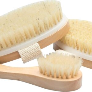 Essential Living: 3-Piece Dry Brushing Spa Kit – 1 Face Brush, 2 Body Scrub Brushes and a Cotton Bag – Body and Skin Care for Exfoliation, Blood Circulation and Lymphatic System Stimulation Support
