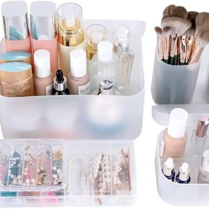 OCHEAL Makeup Organizer Case,Stackable Clear Makeup Organizer Holder, Multi-size Makeup Case Vanity Storage Holder Set for Makeup, Jewelry, toiletries,Makeup Artist Must Have