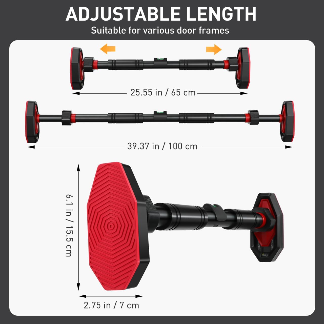 Ciieeo Adjustable Pull up Bar for Doorway with Secure Locking No Drill Installation Comfortable Grip Portable Home Gym Strength Training Equipment 39.37 Inch - Image 3