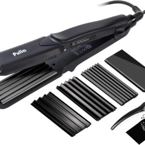 Pulla Hair Straightener and Crimper – 4 in 1 Tourmaline Ceramic Flat and Curling Iron for Hair Styling with Adjustable Temperature – Salon High Heat 320°F – 430°F for All Hair Types