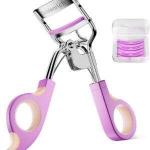 Eye Lash Curler with 6 Boxed Replacement Pads, Goldenrich Eyelash Curlers Painless Perfect Curl, Nice and Easy to Identify, Valentine’s Day for Her, Teenagers, Beauty Enthusiasts-Silver Purple Pink