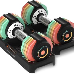 Adjustable Dumbbells Set 12.5LB Pair, 1-Sec Fast Adjustable 5 Free Weights, Premium Comfort Non-slip Metal Handle, Compact Size for Full Body Home Workout