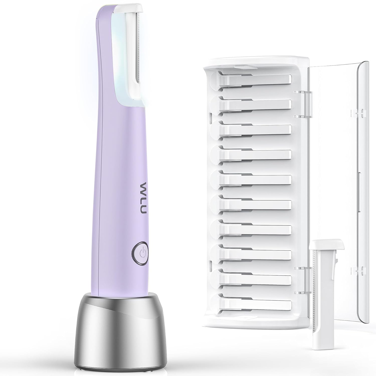 Dermaplane Razor for Women Face, WLU Rechargeable Face Dermaplaning Tool – Peach Fuzz, Facial Hair & Exfoliation Removal, Sonic Technology with LED Light, 3 Speeds & 10 Blades (Purple)