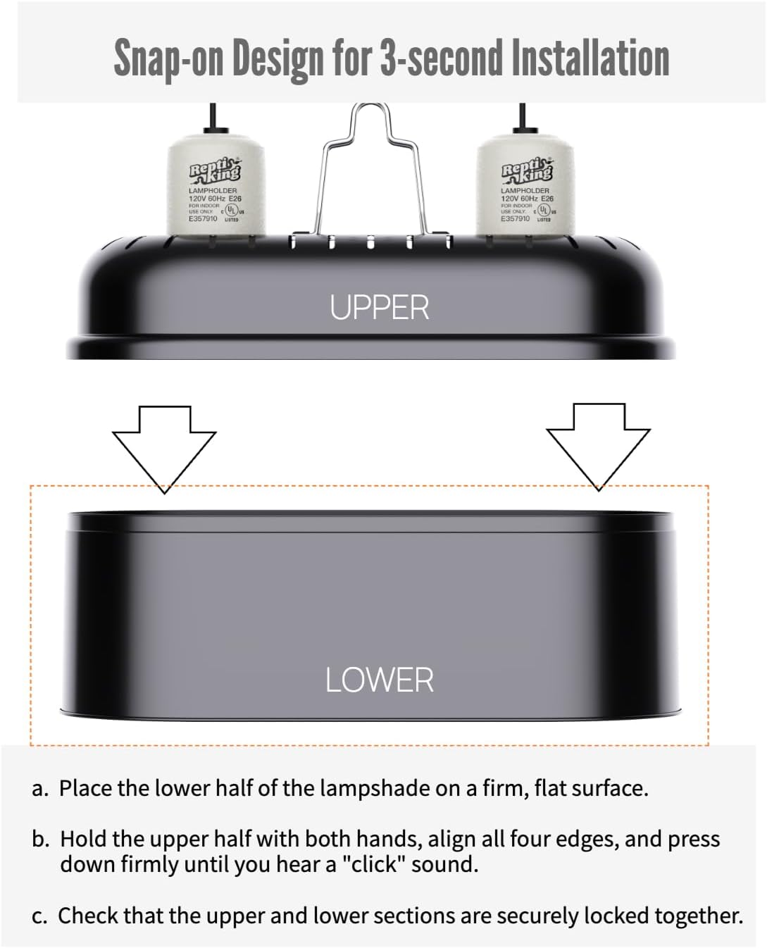 Reptile Dual Light Fixture, Double Deep Dome for Reptile Light/Heat Lamp/UVB Light, Snap-on Lamp Fixture Holder for Beared Dragon/Snake/Turtle/Lizard Tank Accessories - Image 5