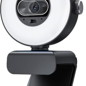 EMEET S600L 4K Webcam for Streaming with Ring Light, 4 Lighting Modes, Rainbow Effect, 1/2″ Sensor, AI Imaging, 0.2S PDAF, 2 Mics, Dial Control, 4K Webcam with Light for OBS/Twitch/YouTube/Zoom/PC/Mac