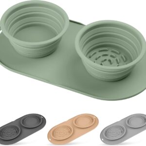 Puppy Dog Bowl,Travel Bowls Dog Food Bowls&Dog Water Bowls,No Spills,Collapsible Double Bowl,Suitable for Small and Medium Sized Dogs(Green)