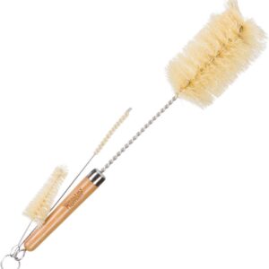 Healthy Human Water Bottle Cleaner 3-Piece Bamboo Long Brush Stainless Steel Cleaning Set