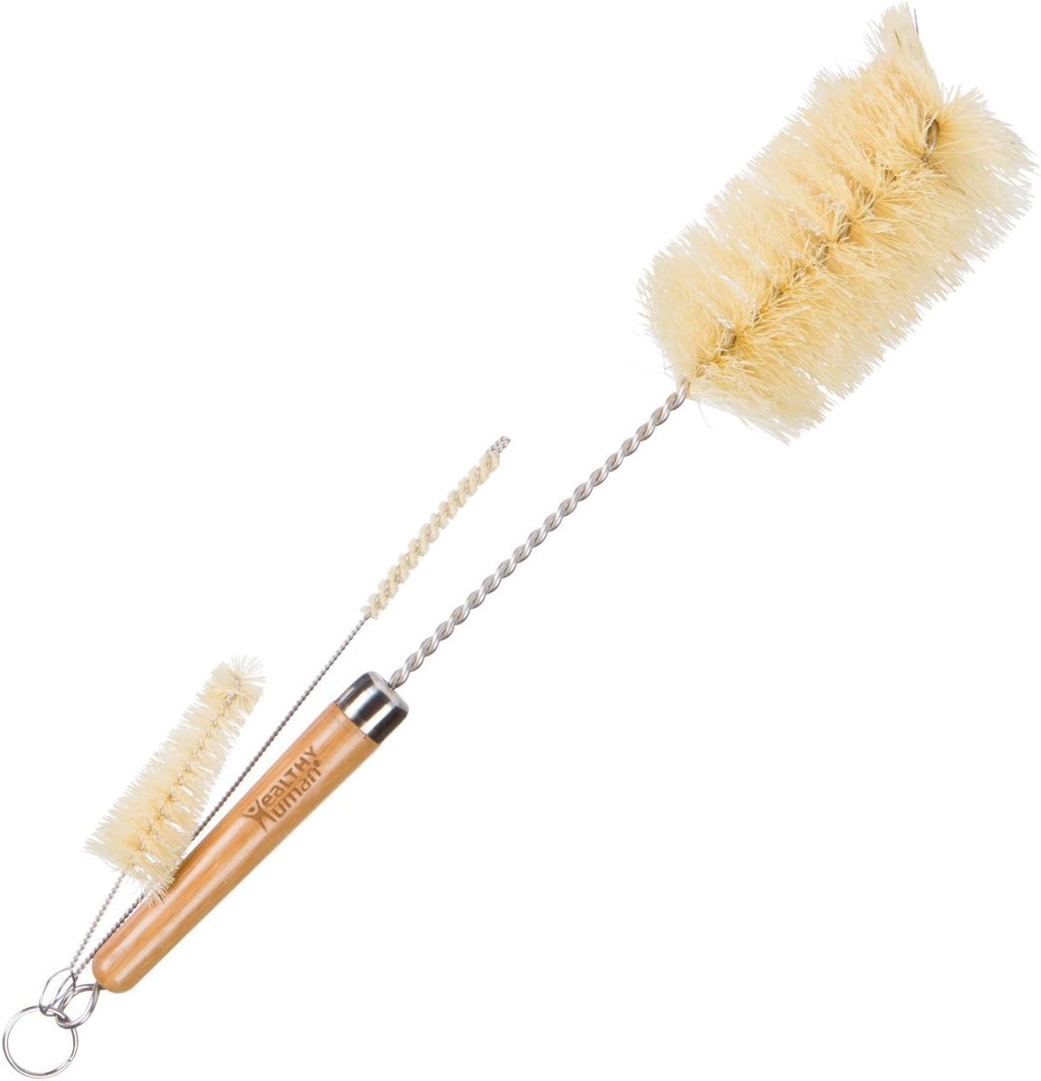 Healthy Human Water Bottle Cleaner 3-Piece Bamboo Long Brush Stainless Steel Cleaning Set