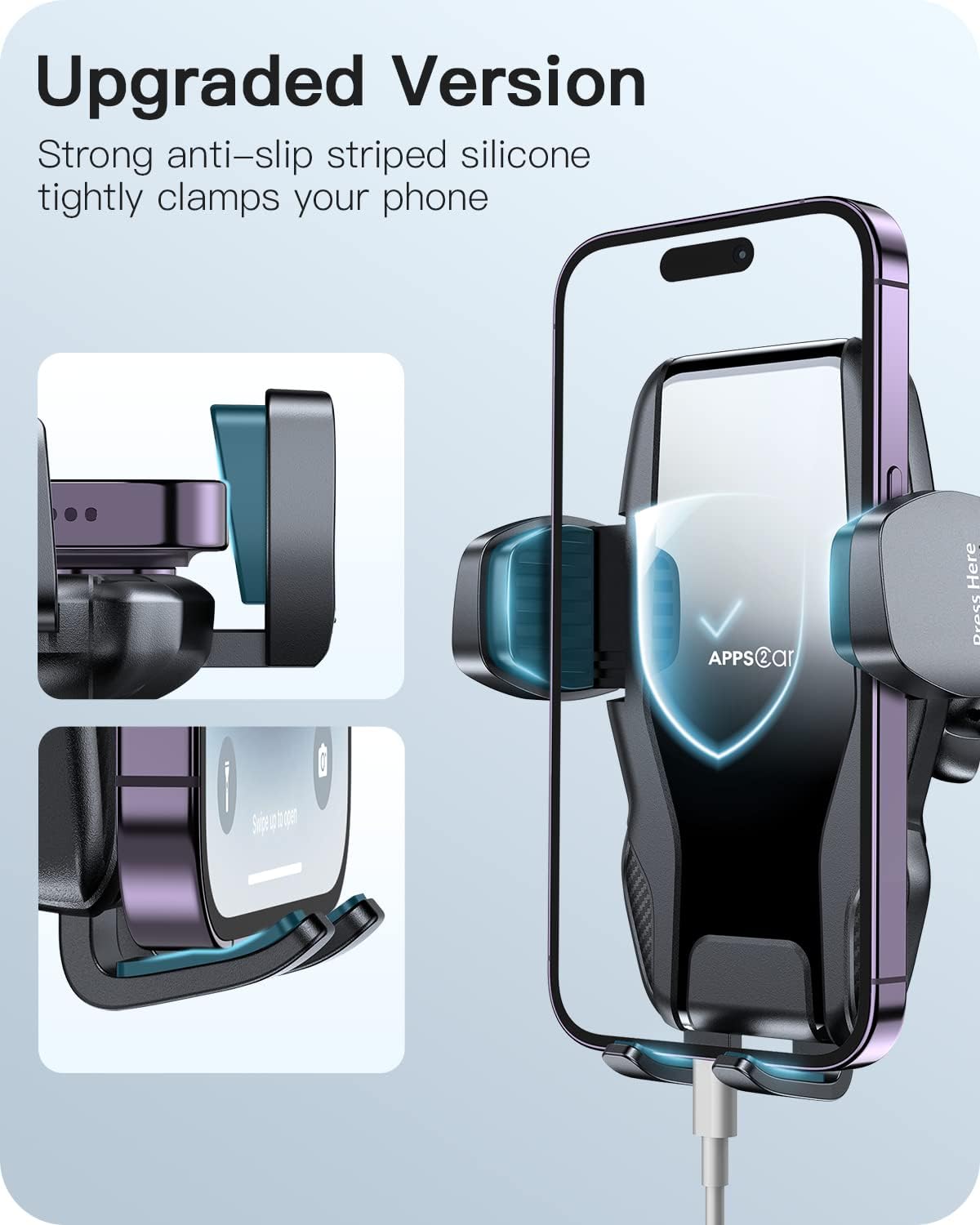 APPS2Car 13" Gooseneck Phone Mount for Car Windshield Dashboard Vent, Cell Phone Holder for Car Truck with Strong Suction Cup, Anti-Shake Stabilizer, One-Hand Operation, Fits Most Smartphones - Image 2