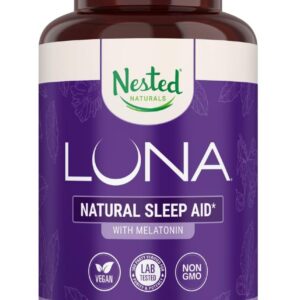 Nested Naturals Luna Sleep Aid – Non-Habit Forming Natural Sleeping Pills for Adults with Naturally Sourced Ingredients – Valerian Root, Melatonin, Chamomile, Lemon Balm, & More – 60 Vegan Capsules
