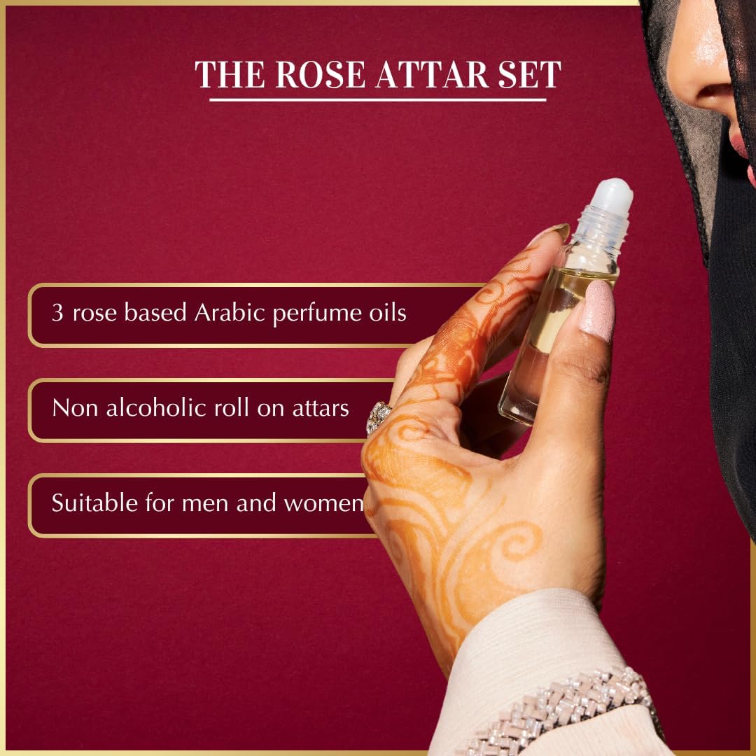 Dukhni Rose Attar Oil Set | Authentic Arabic Fragrance Oils 3pc x 6ml | 100% Pure, Alcohol-Free Original Gulab Attar Blends | Unisex Attar | Best gift, Ramadan gift, Islamic fragrance - Image 2