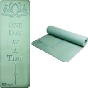 Recovery Lyfe Yoga Mat – “One Day at a Time” Engraving, Non-Slip Eco TPE, Sage Green, 72″ x 24″ x 6mm, Yoga & Meditation Mat for Recovery and Grounding
