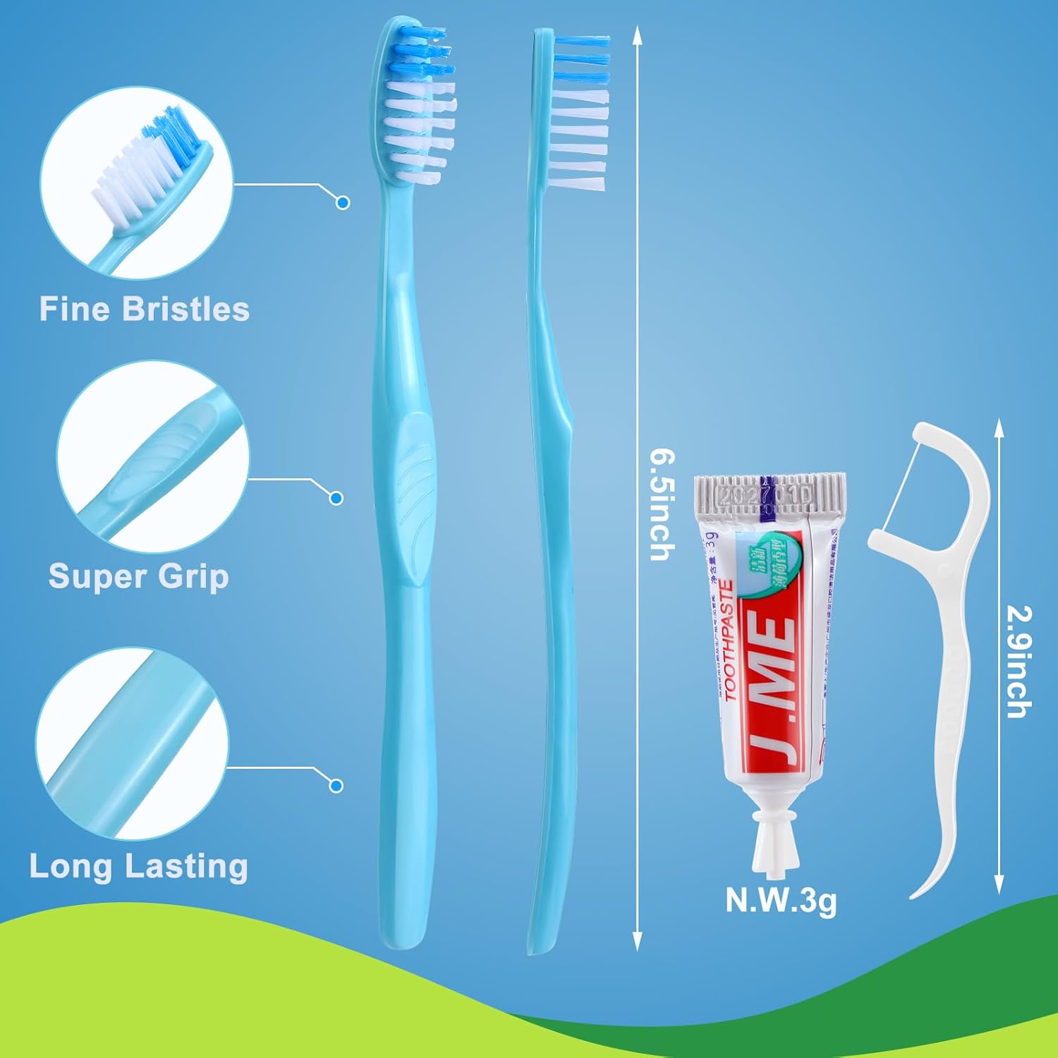 FoldTier 300 Sets Disposable Toothbrushes with Toothpaste and Floss Bulk Individually Wrapped 10g Toothpaste Homeless Hygiene Kit Bulk Homeless Care Package Supply for Travel Shelter (Blue,Pink) - Image 2