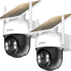 aosu Solar Camera Outdoor Wireless – 100% Wire-Free Outdoor Security Camera Wireless with Fixed Solar Panel,360° Panoramic View, Human Auto Tracking, 2K Color Night Vision
