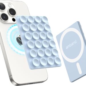 amBand Magnetic Suction Phone Grippy for MagSafe Case, Silicone Cup Sticky Mount for iPhone 12 13 14 15 16 17 Pro Max/Pro/Air/Plus, Hands-Free Selfie/Video for TikTok Creator/Influencer, Light Blue