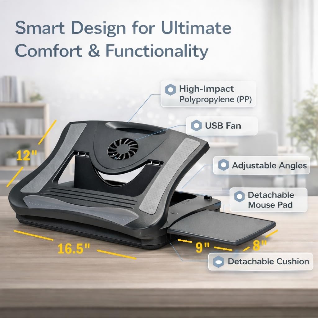 MAX SMART Laptop Lap Pad Laptop Stand with Attached Mouse Pad, Cushion and USB Cooling Fan, Non-Slip Heat Shield Tablet Computer Stand for Sturdy Work Station for Home, Office, Bed Sofa, Couch and Car - Image 2