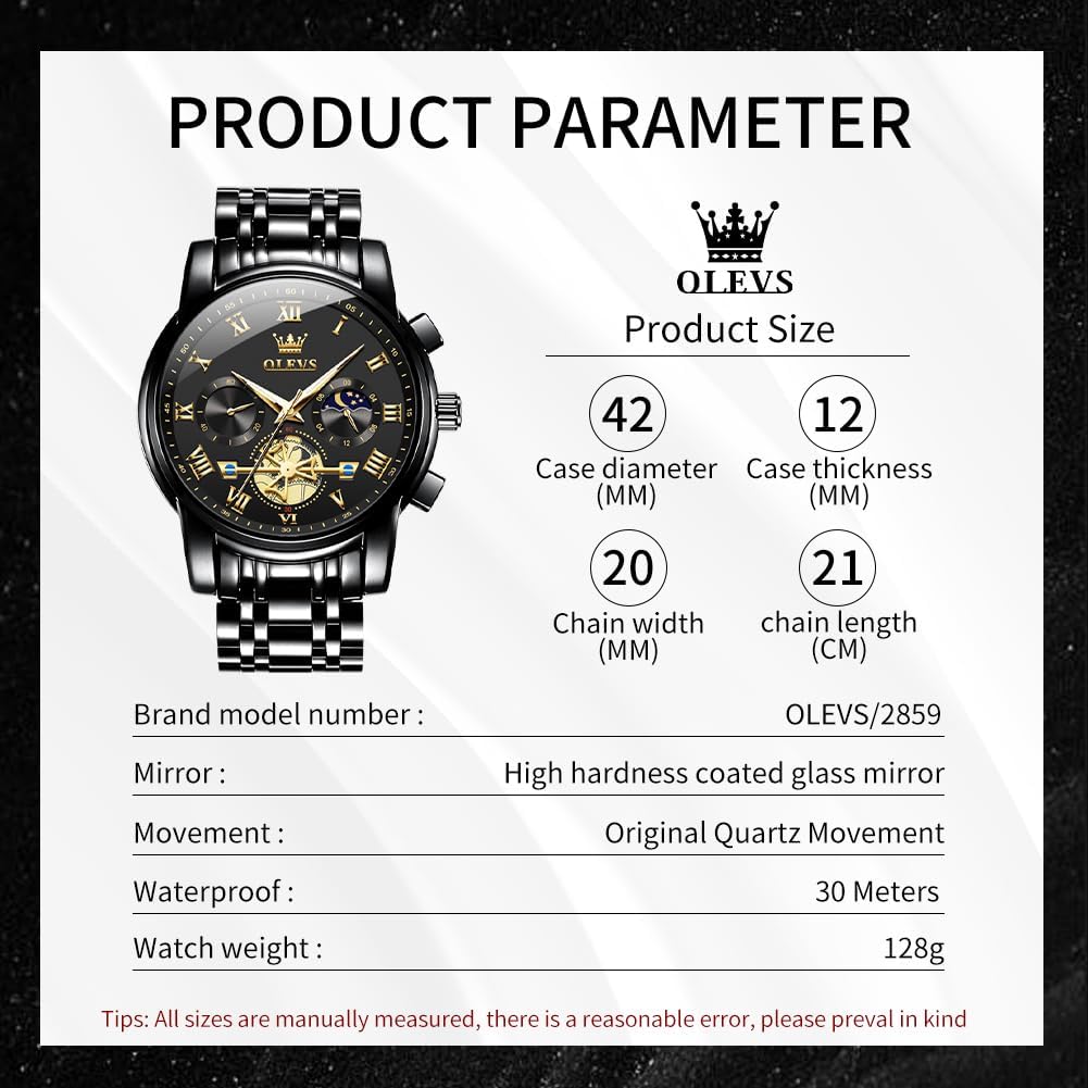 OLEVS Watches Men Waterproof Luxury Big Face Mens Watch Stainless Steel Quartz Analog Dress Watches for Men Luminous Multifunction Man Watch Relojes De Hombre - Image 6