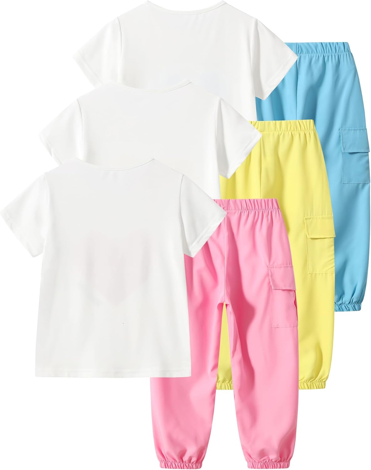 Girls 6 Piece Outfits Casual Cargo Jogger Pants and Basic Love Graphic Print Short Sleeve Top Set 4-12 Years - Image 2