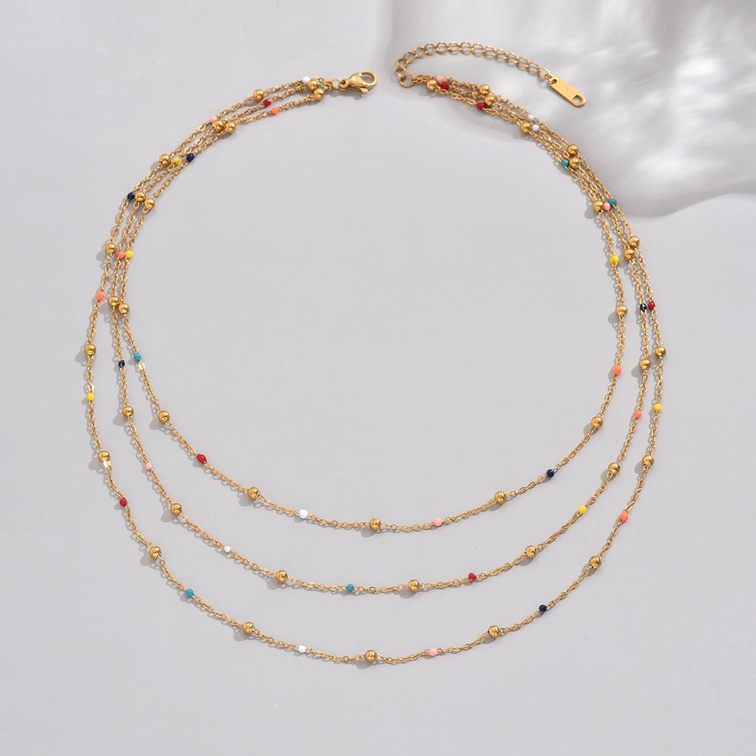 NONAMOIS Gold Chain Necklace for Women Dainty 18K Gold Plated Thin Satellite Beaded Turquoise Necklace Simple Layered Boho Jewelry Christmas Gifts - Image 6