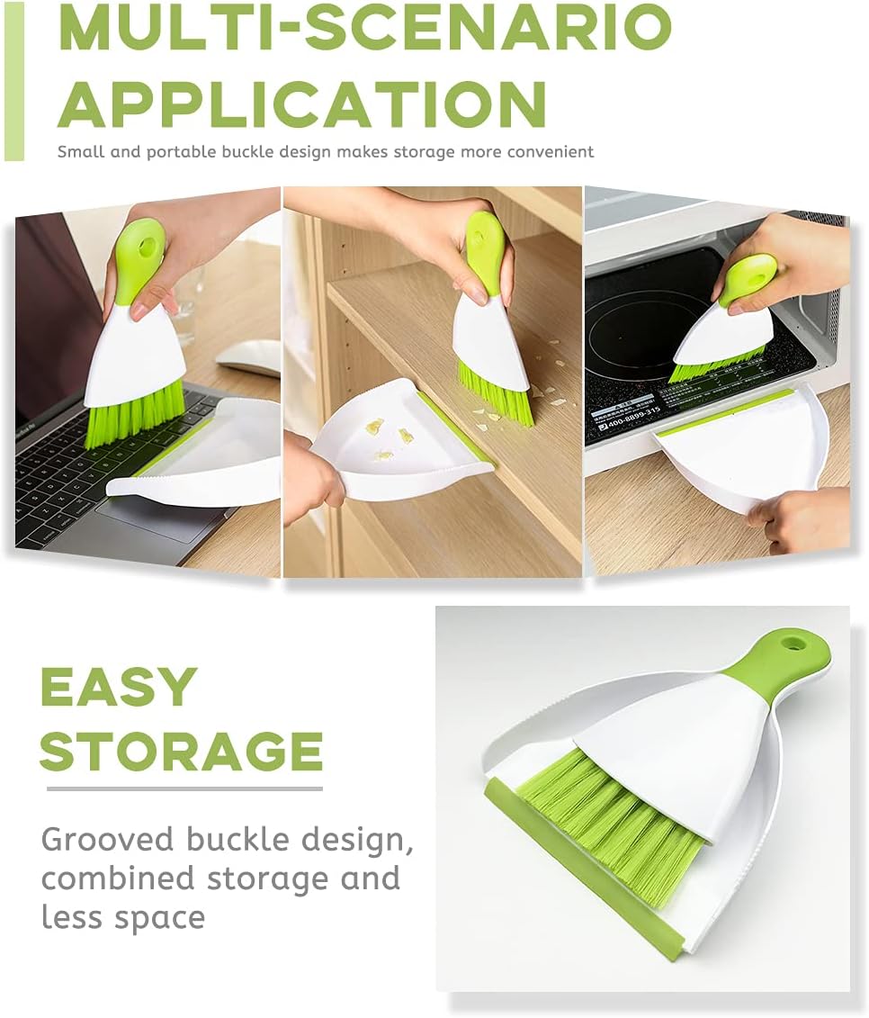 Small Hand Dust Pan and Brush - Small Broom and Dustpan Set, Mini Broom and Dustpan, Compact Dustpans and Brush for Home Cleaning, Sofa, Desk, Guinea Pig Cage, Cat Litter, etc. (Green) - Image 3