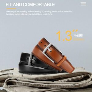 DOOPAI Men’s Genuine Leather Dress Belt 2Pack – Handmade Classic Casual and Business Belt, 100% Cow Leather Prong Buckle,