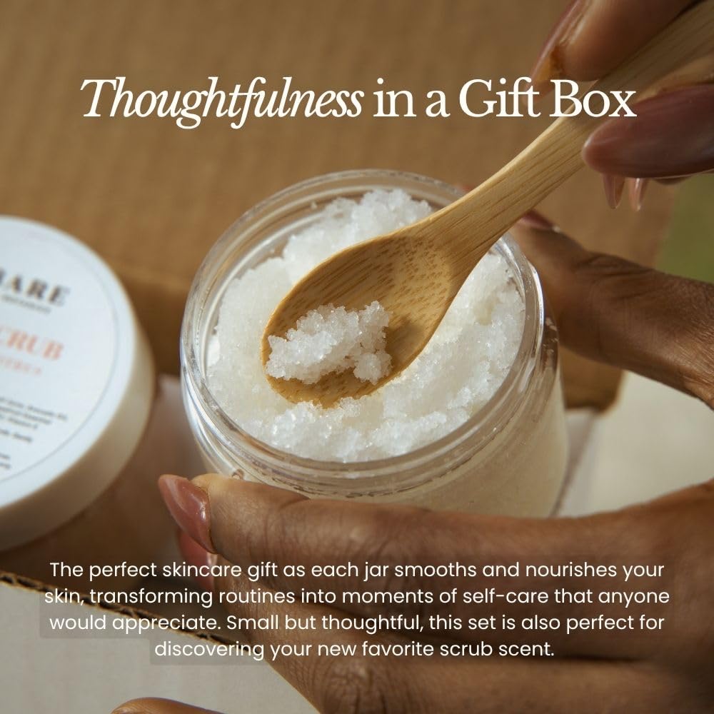 Bare Botanics 3 pc Body Scrub Gift Set - Ready to Gift Naturally Scented Sea Salt Scrub Made in Madison, WI - Formulated w/Skin Loving Moisturizers - Vegan, Cruelty Free Exfoliator w/a Cute Spoon - Image 2