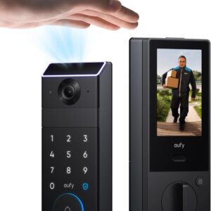 eufy Security Smart Lock FamiLock S3 Max with Palm Vein Recognition, Keyless Entry Front Door Lock, Wi-Fi Keypad Deadbolt+ 2K HDR Doorbell Camera, 16GB Built‑in Storage, BHMA 1, Rear Lock Video Screen