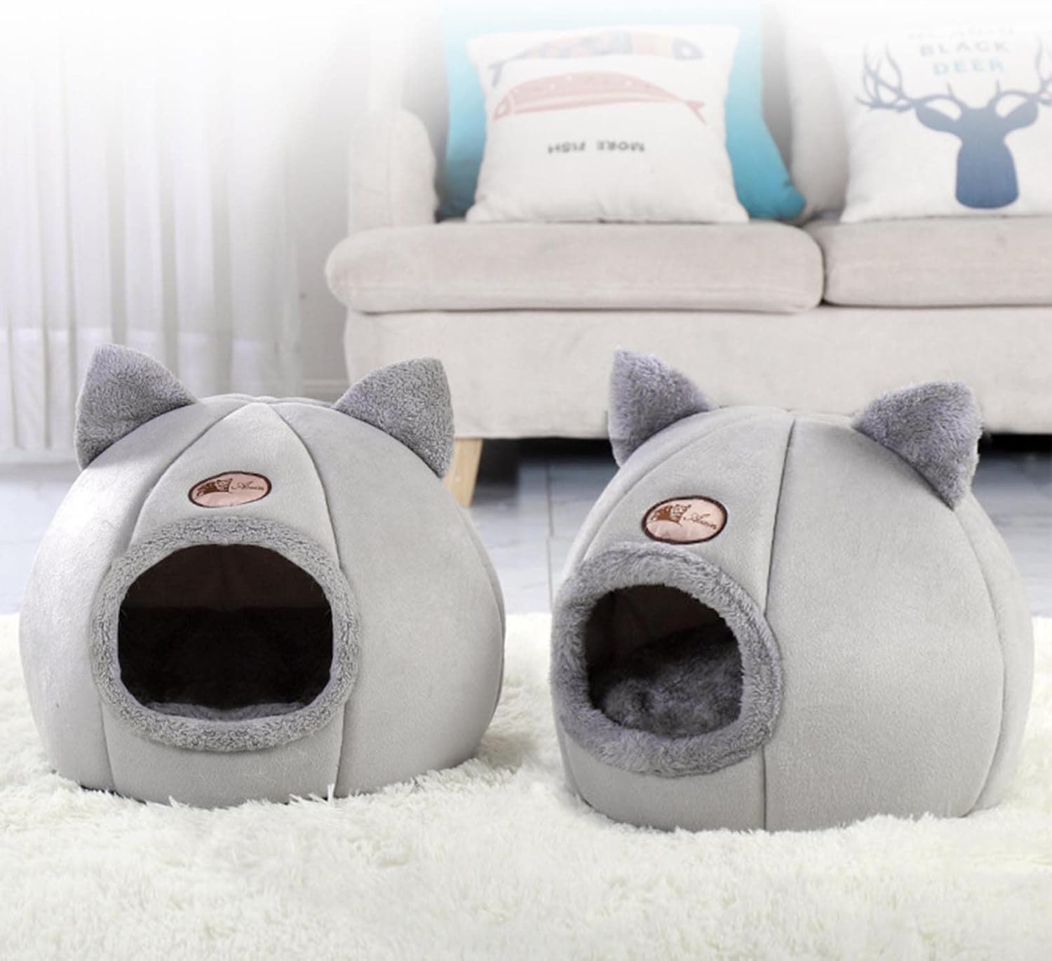 Cat Beds for Indoor Cats, 13 Inch Washable Fluffy Soft Cute Cat Bed Cave with Removable Cushion,Round Plush Faux Fur Self Warming Cat Bed for Small Medium Dogs Puppy Kitten Kitty Supplies - Image 7