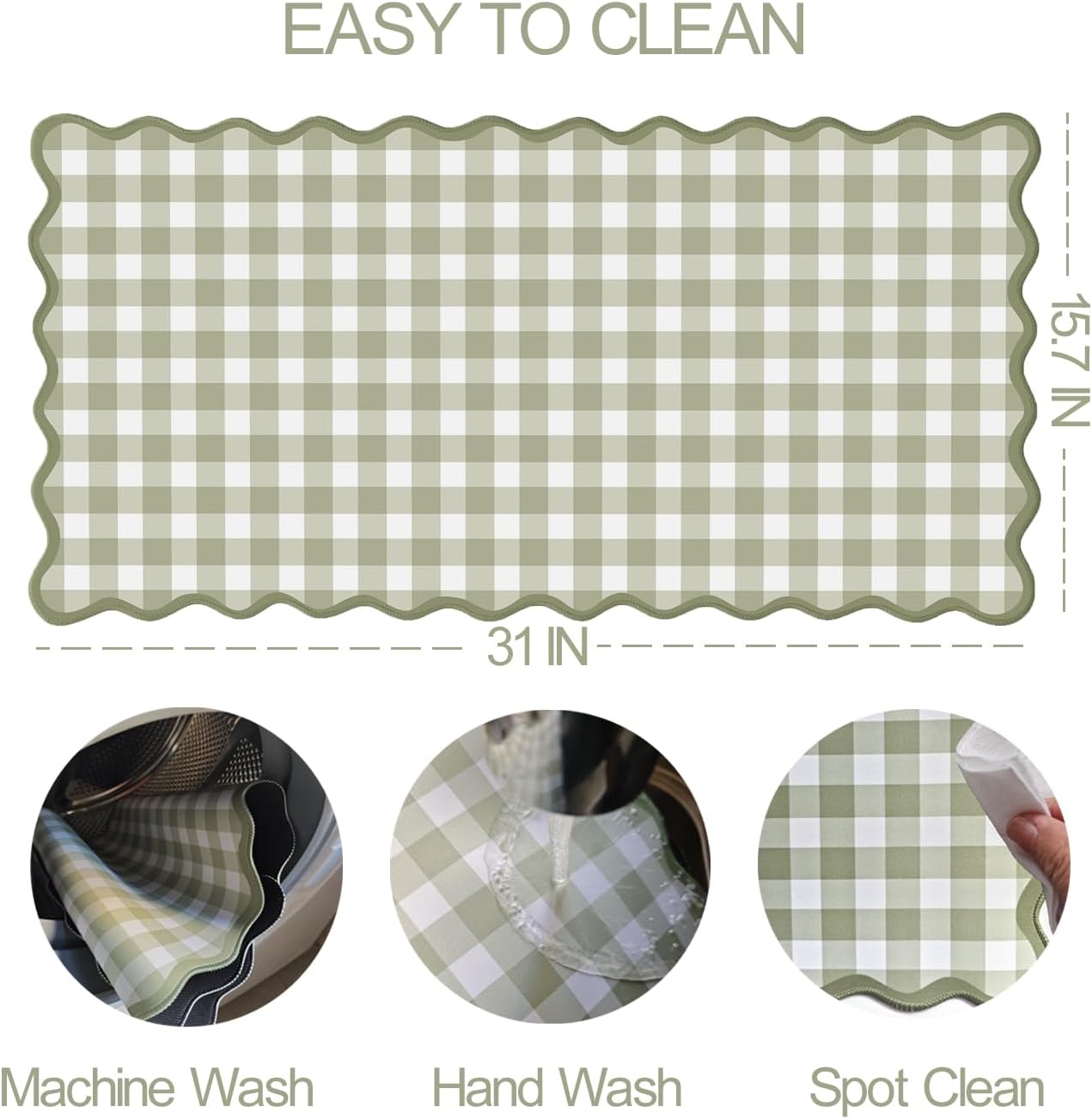 Scalloped Green Checkered Desk Mat Cute Pastel Large Gaming Mouse Pad Gingham Kawaii Cottagecore Vintage Girly Keyboard Computer Mat Aesthetic Desk Pad Accessories Office Decor for Women - Image 4