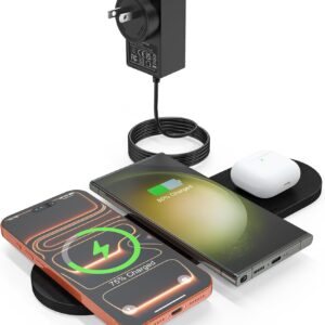 ZealSound 3-in-1 Wireless Charging Pad, Fast Charger Mat with 36W Adapter for iPhone 17/16/15, Samsung Galaxy, Pixel, AirPods & Galaxy Buds, Ultra Slim Case Friendly PU Leather for Home Office Travel