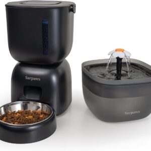 Automatic Cat Feeder and Water Dispenser FW1, Wire or Battery Cat Food Dispenser Timer Pet Feeder – Locking Lid, Desiccant Bag, Programmable Portion Control, 4 Daily Meals, 10s Voice Recorder