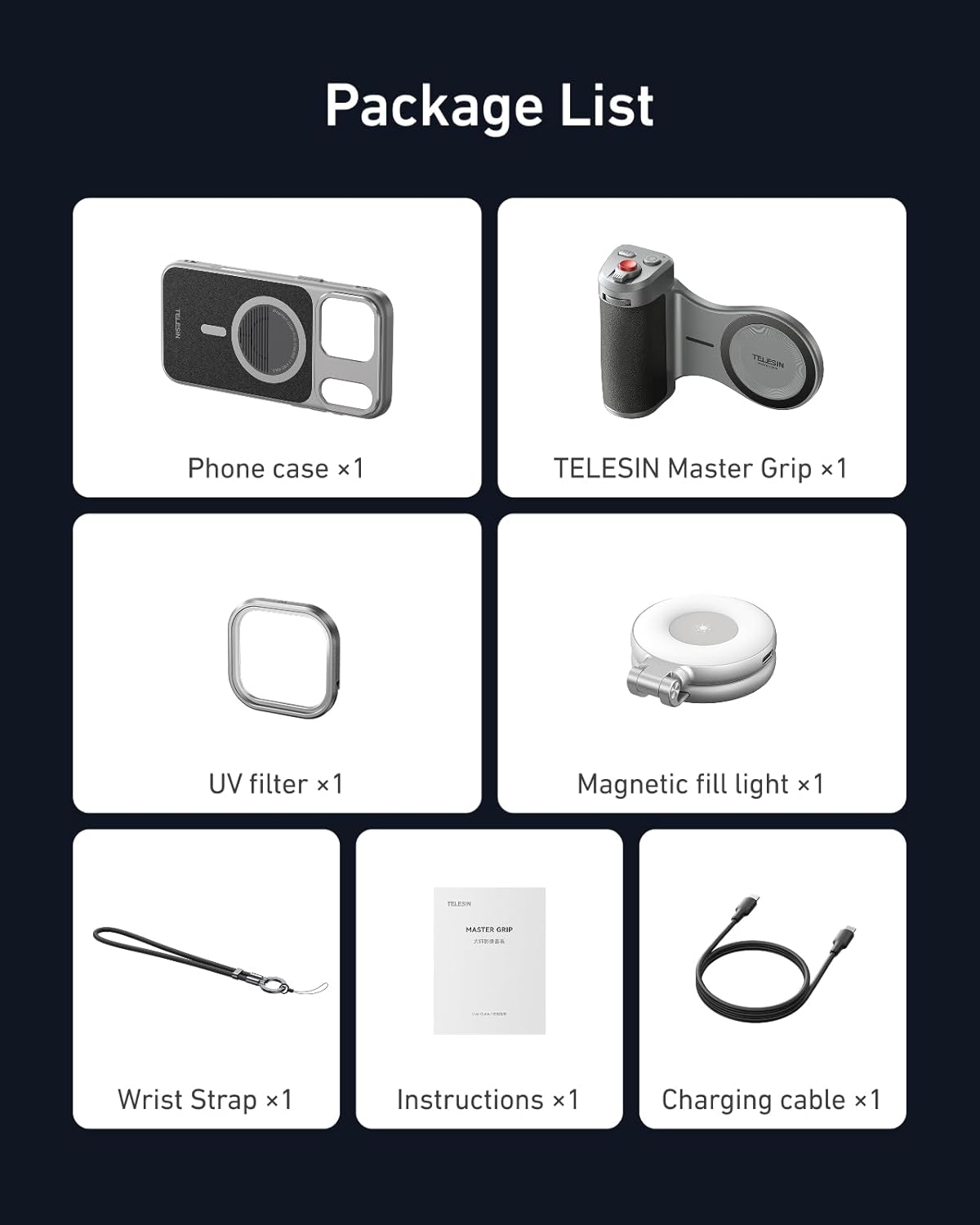 TELESIN Master Grip Universal for iPhone/MagSafe, Magnetic Phone Camera Grip with C03 Selfie Light Creator Kit Built 3200mAh Battery Wireless Charging -【Graphene Case Only for iPhone 17 Pro Max】 - Image 9