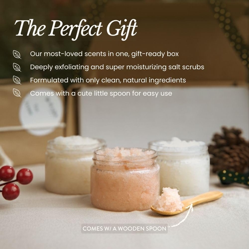 Bare Botanics 3 pc Body Scrub Gift Set - Ready to Gift Naturally Scented Sea Salt Scrub Made in Madison, WI - Formulated w/Skin Loving Moisturizers - Vegan, Cruelty Free Exfoliator w/a Cute Spoon - Image 3