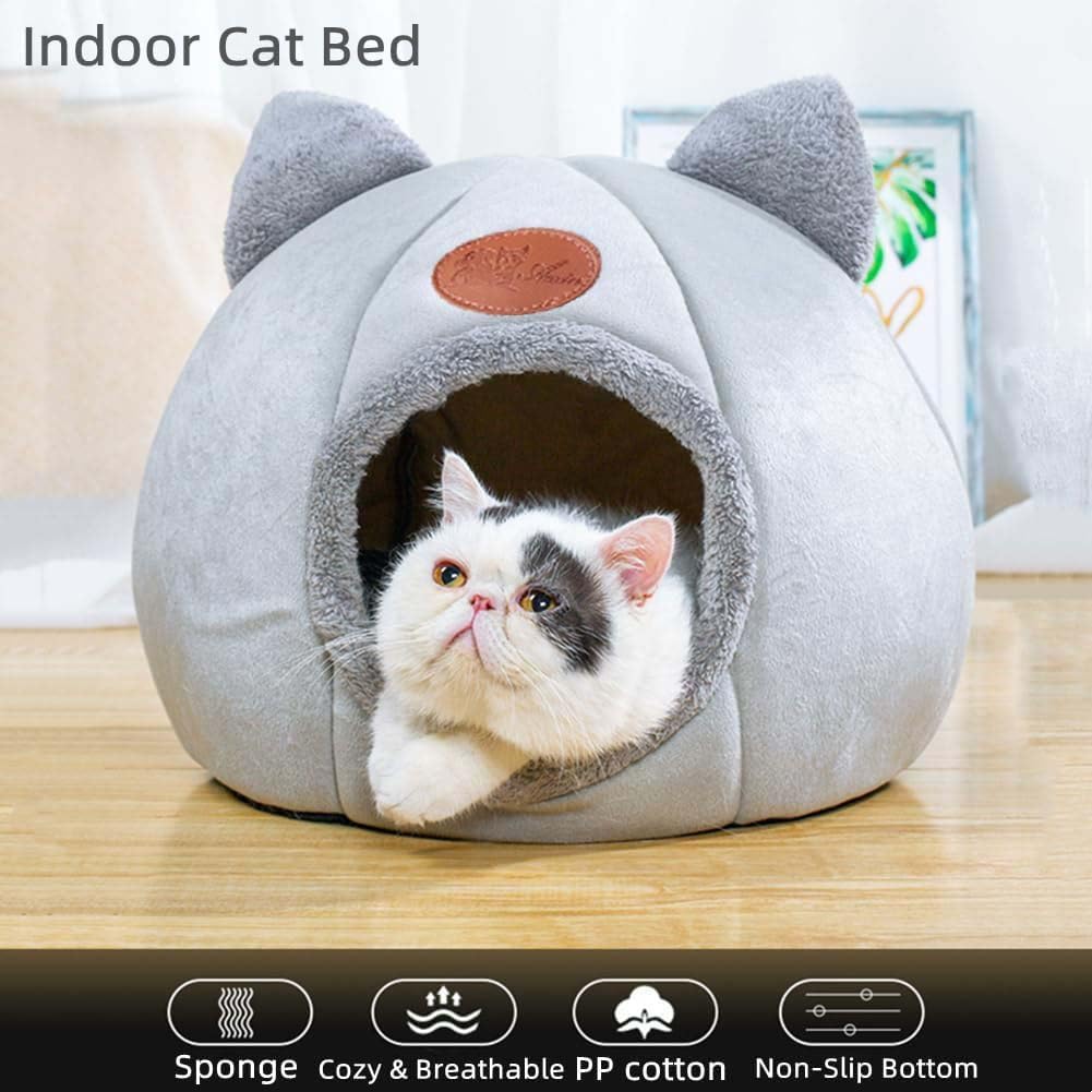 Cat Beds for Indoor Cats, Cozy Cat Cave Bed Dog House Cats Tent with Removable Cushion Pillow, Soft Warm Pet House Puppy Bed, Cute Pet Nest for Kitten Small Dog (Gray, M-13x13x13 Inches) - Image 2